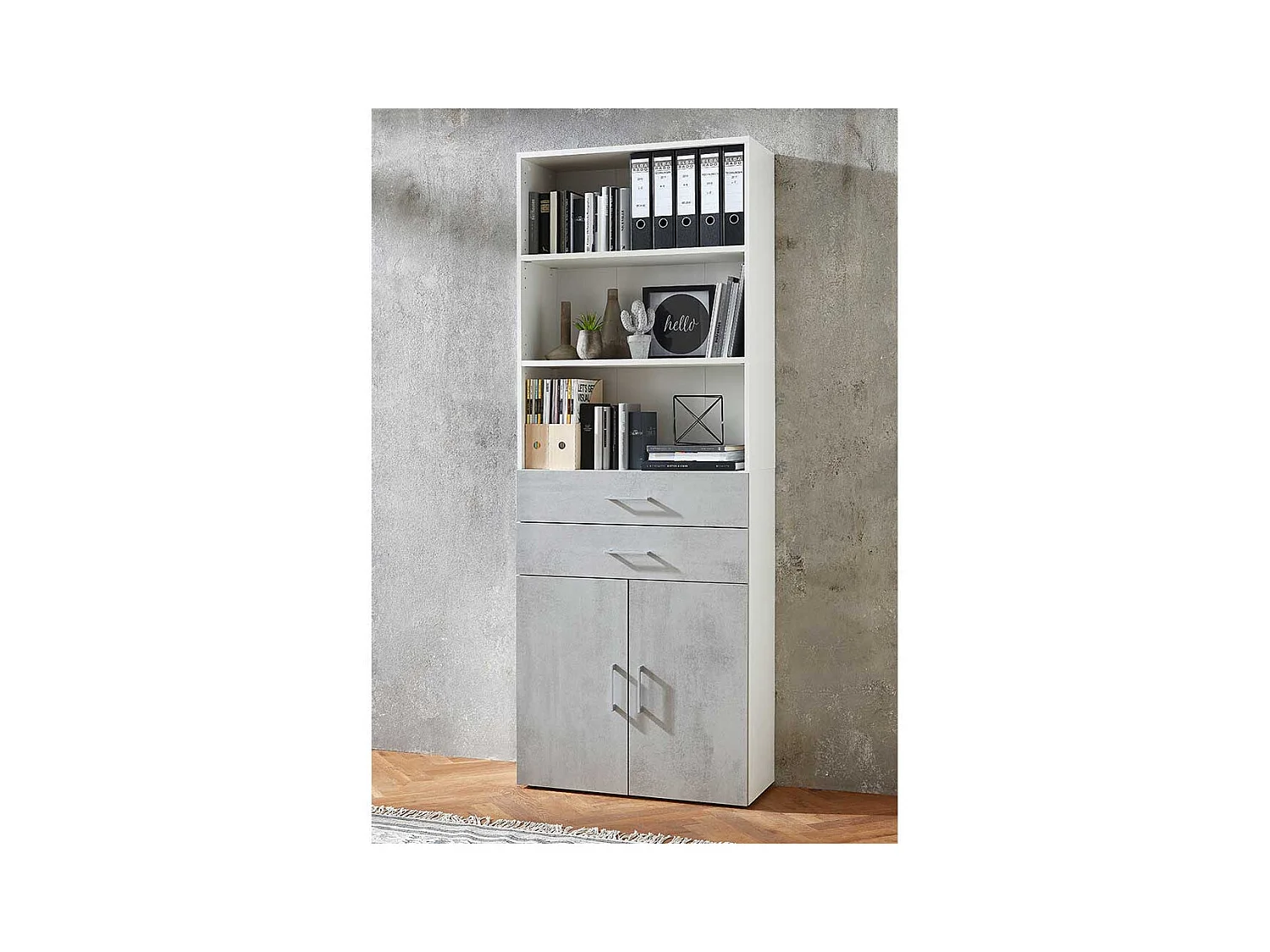 Home Office Schrank in Beton Optik Grau Wei�