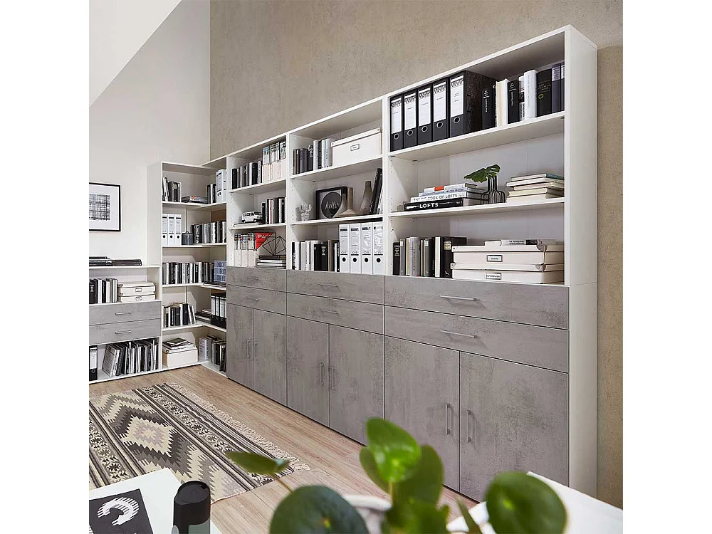 Home Office Schrank in Beton Optik Grau Wei�