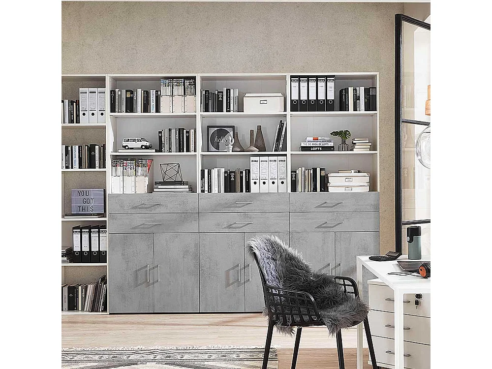 Home Office Schrank in Beton Optik Grau Wei�