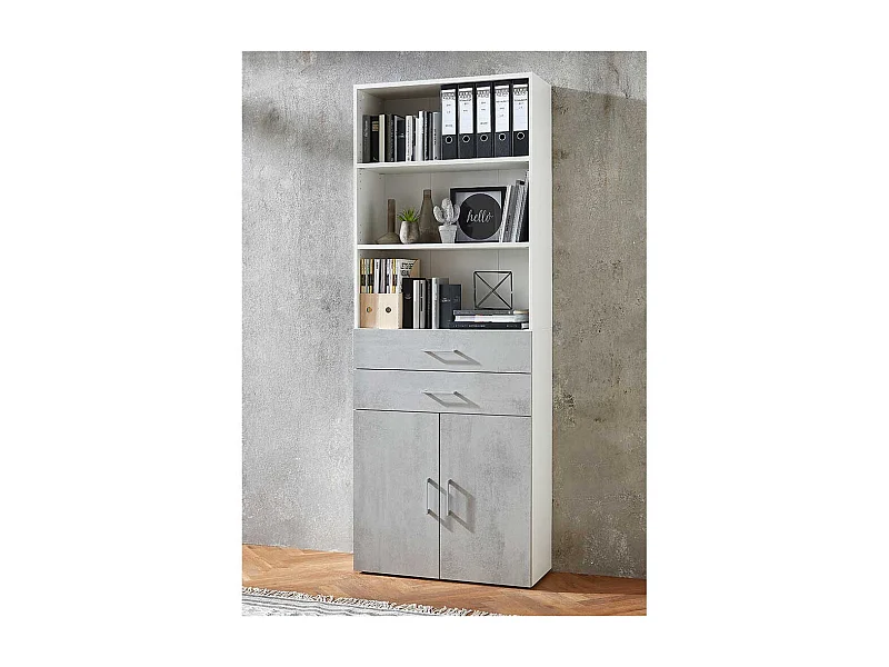 Home Office Schrank in Beton Optik Grau Wei�