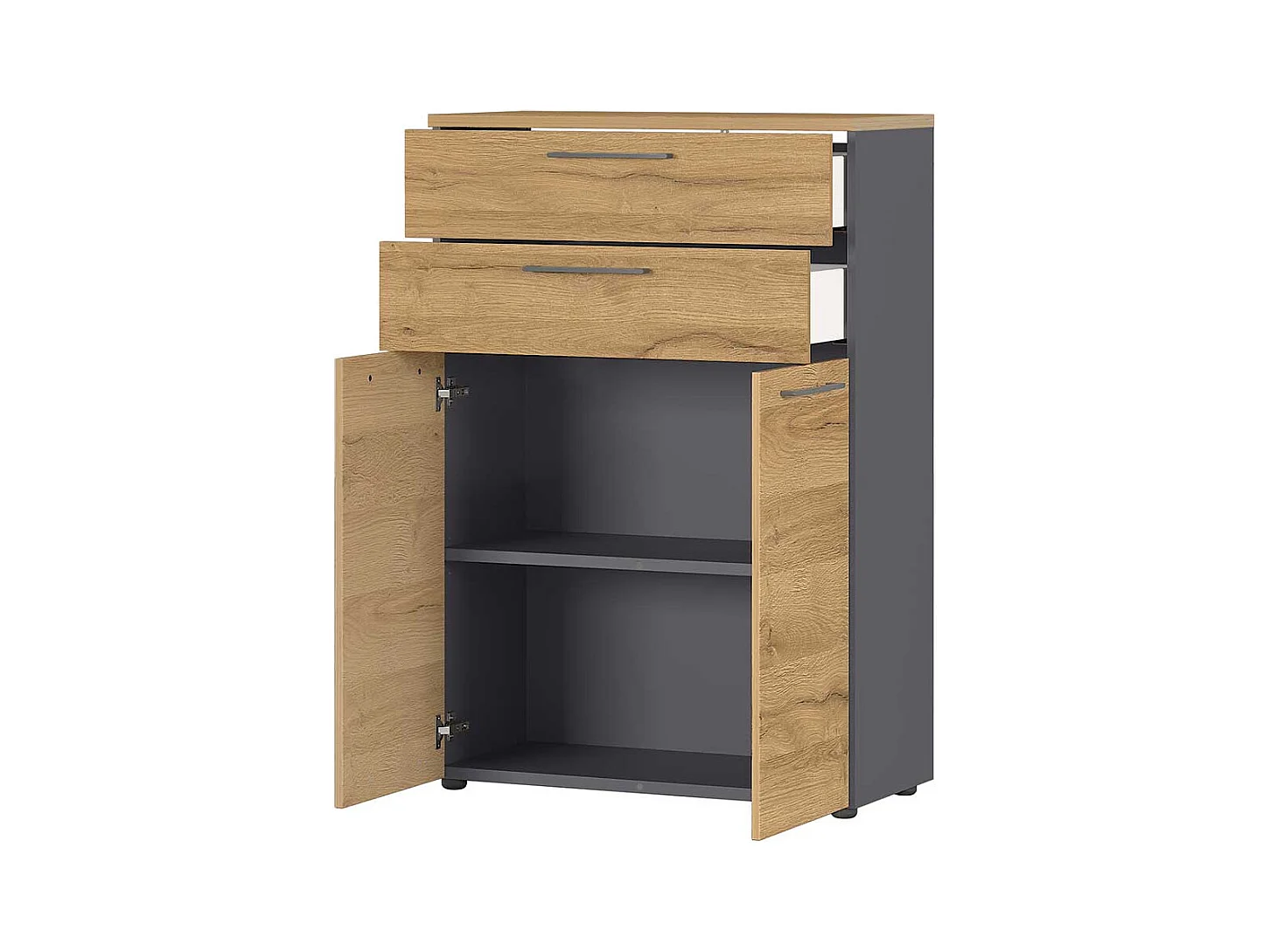 Büro Kommode in Wildeichefarben und Dunkelgrau 120 cm hoch