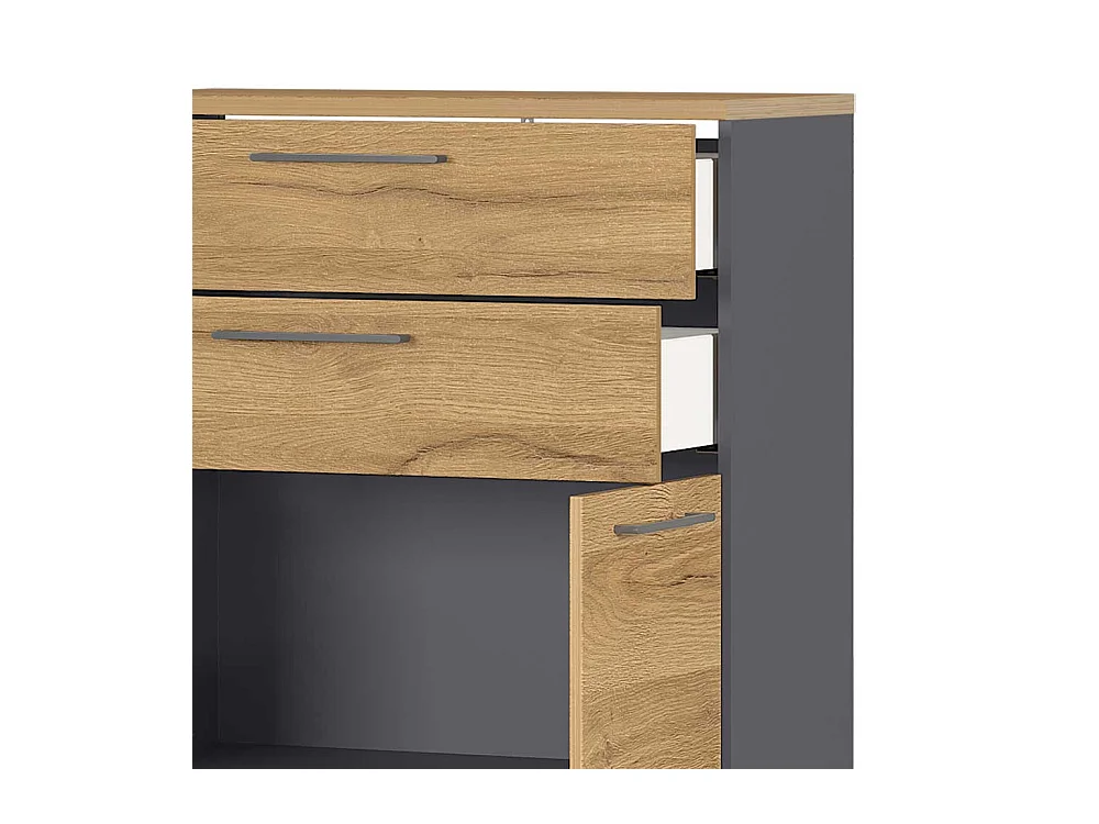 Büro Kommode in Wildeichefarben und Dunkelgrau 120 cm hoch