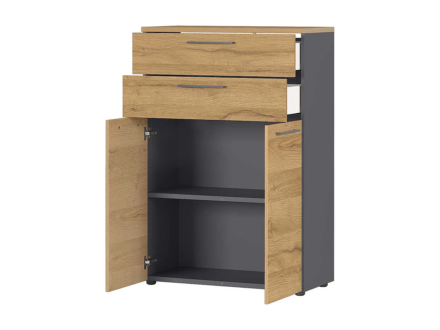 Büro Kommode in Wildeichefarben und Dunkelgrau 120 cm hoch