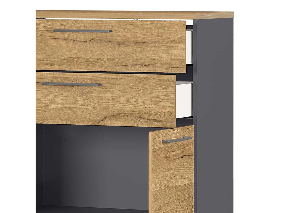 Büro Kommode in Wildeichefarben und Dunkelgrau 120 cm hoch