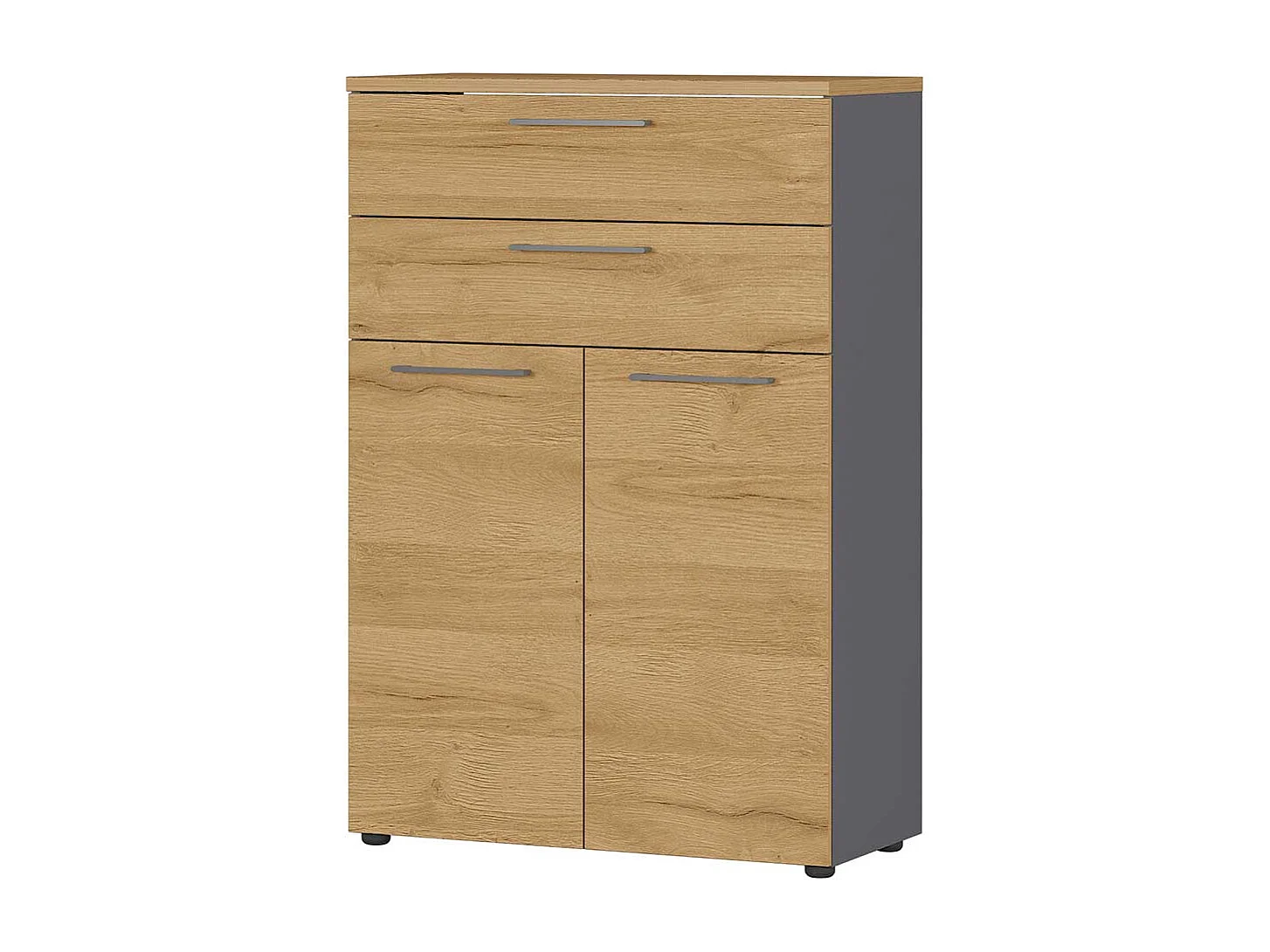 Büro Kommode in Wildeichefarben und Dunkelgrau 120 cm hoch