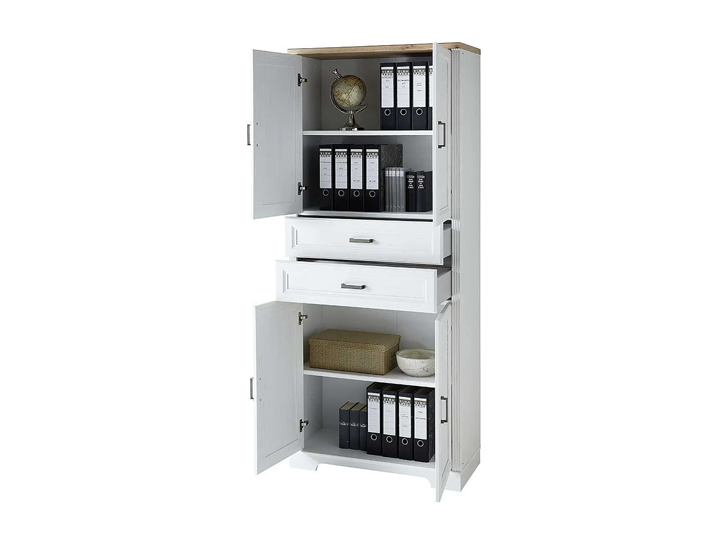 Ordner Büroschrank in Weiß Türen und Schubkästen