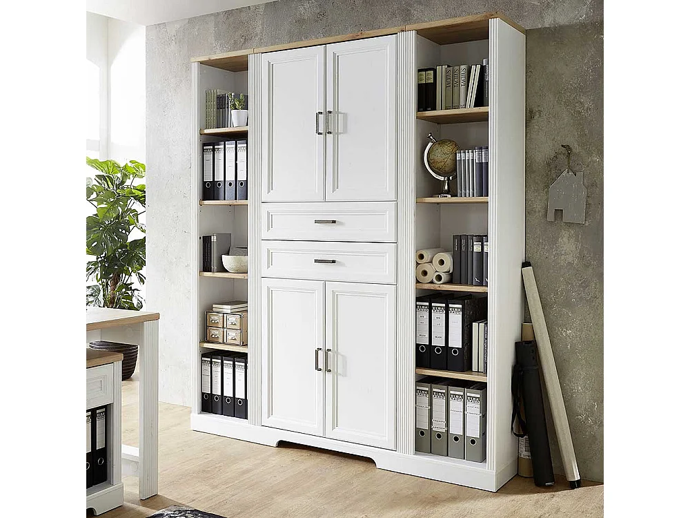 Ordner Büroschrank in Weiß Türen und Schubkästen