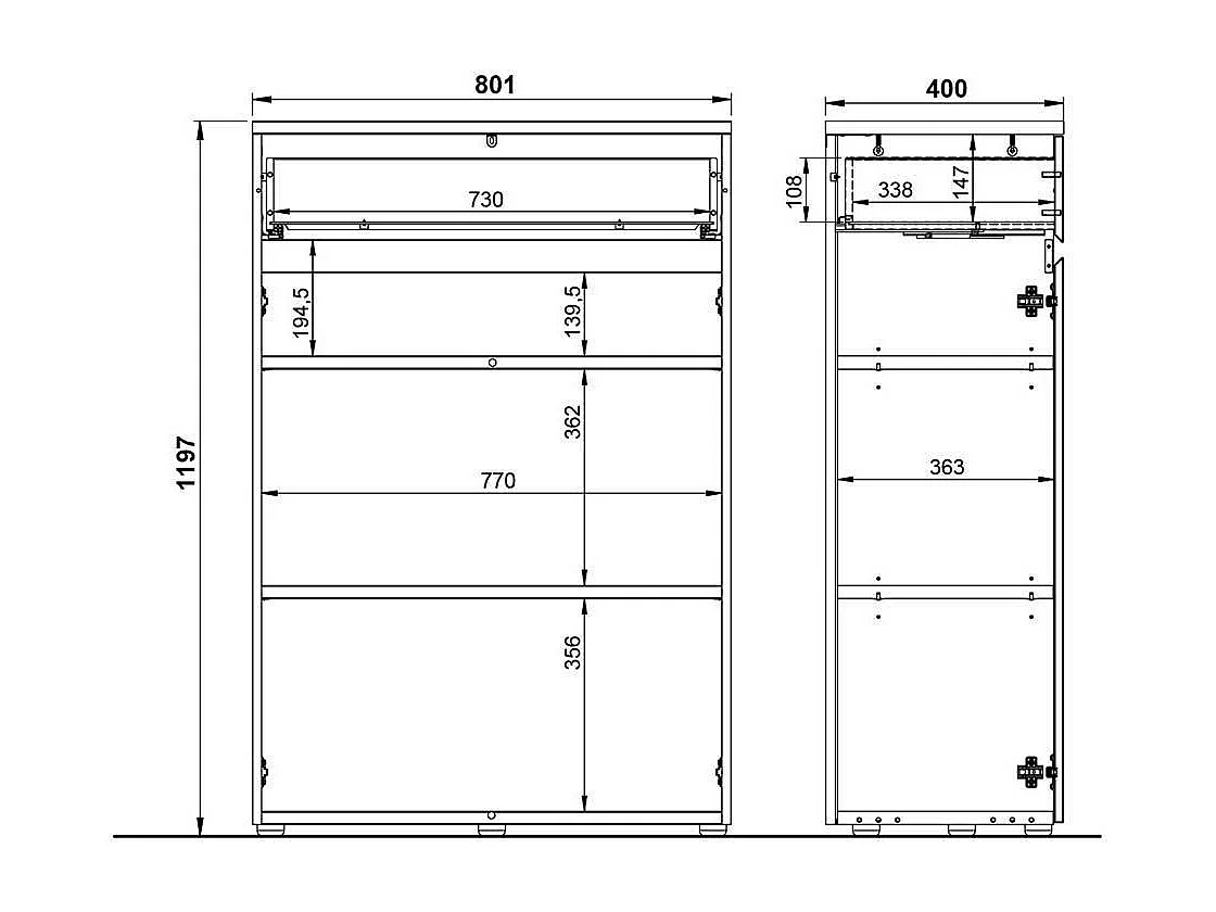 Home Office Aktenschrank 120 cm hoch einer Schublade