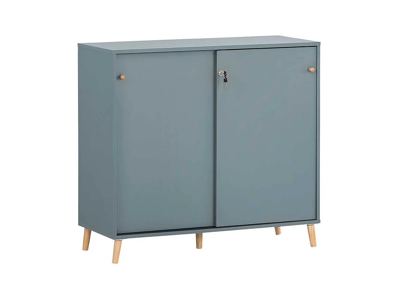 Aktenschrank abschließbar mit Schiebetüren Petrol und Eichefarben