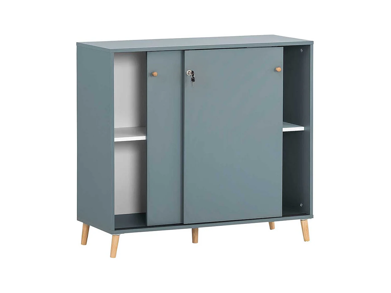 Aktenschrank abschließbar mit Schiebetüren Petrol und Eichefarben