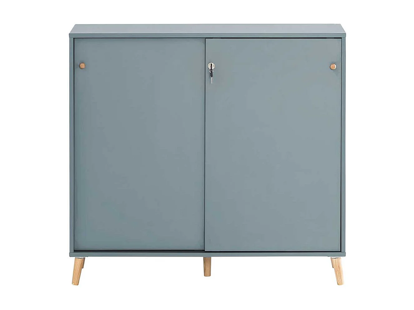 Aktenschrank abschließbar mit Schiebetüren Petrol und Eichefarben