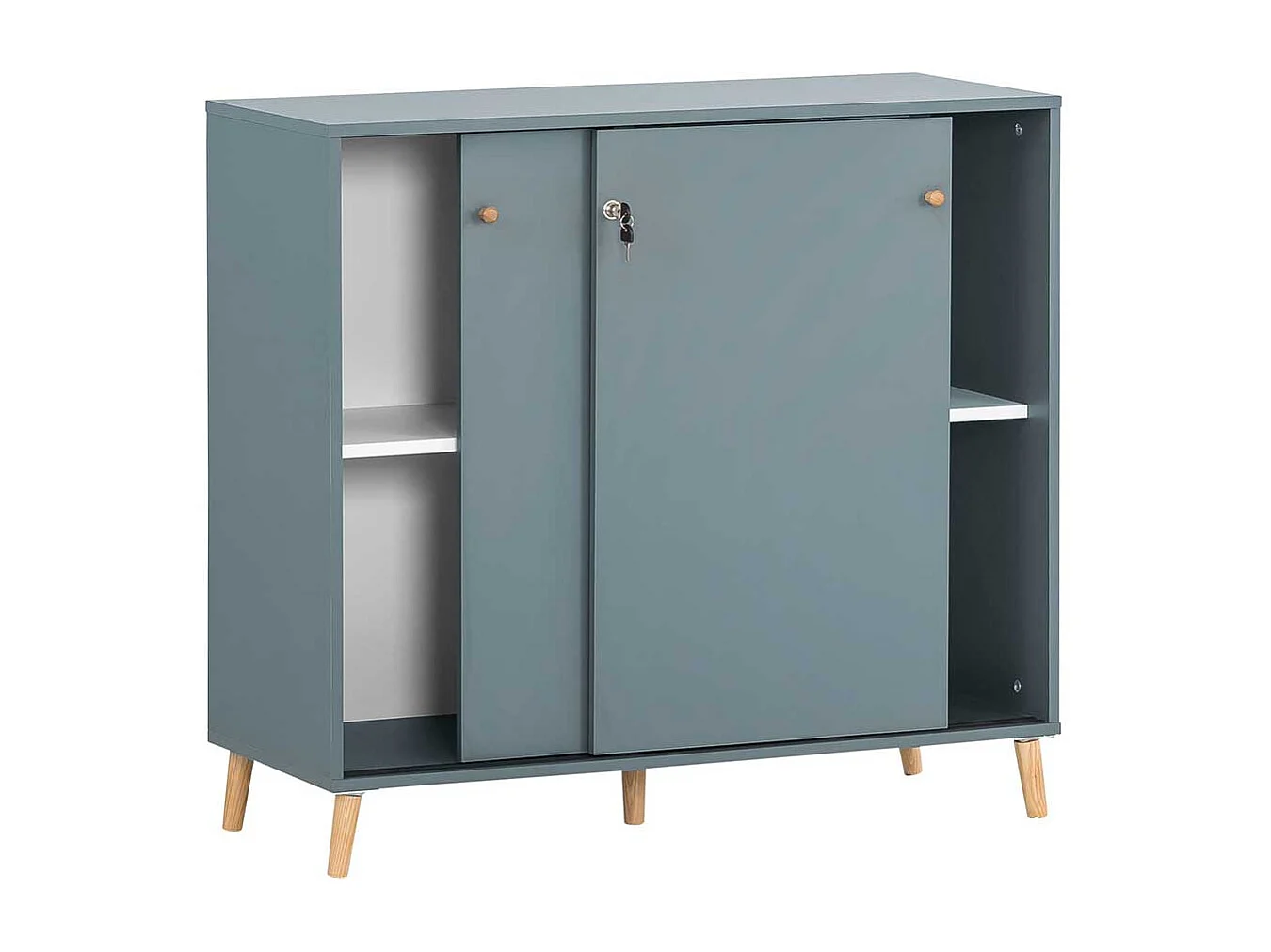 Aktenschrank abschließbar mit Schiebetüren Petrol und Eichefarben