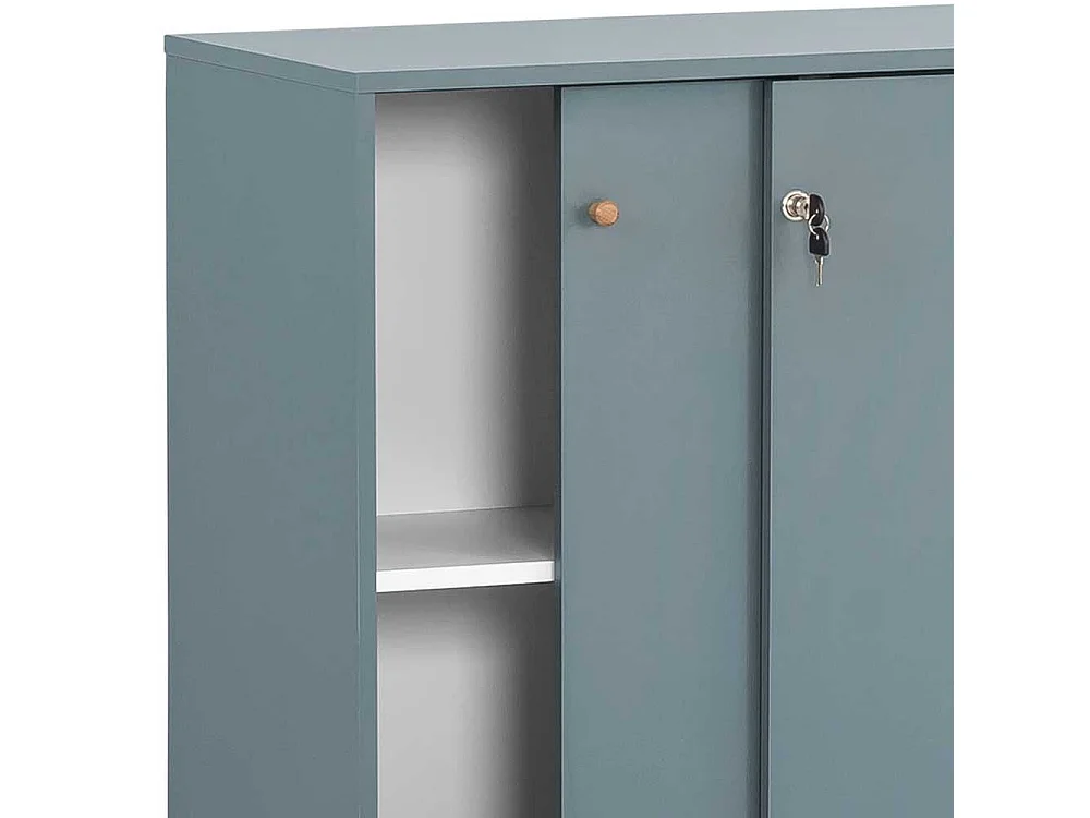 Aktenschrank abschließbar mit Schiebetüren Petrol und Eichefarben