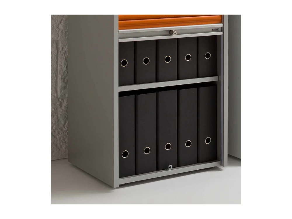 Büroschrank mit Rollo Orange Silberr