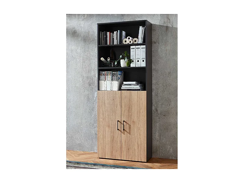 Aktenschrank hoch in Holzoptik Hickory Anthrazit