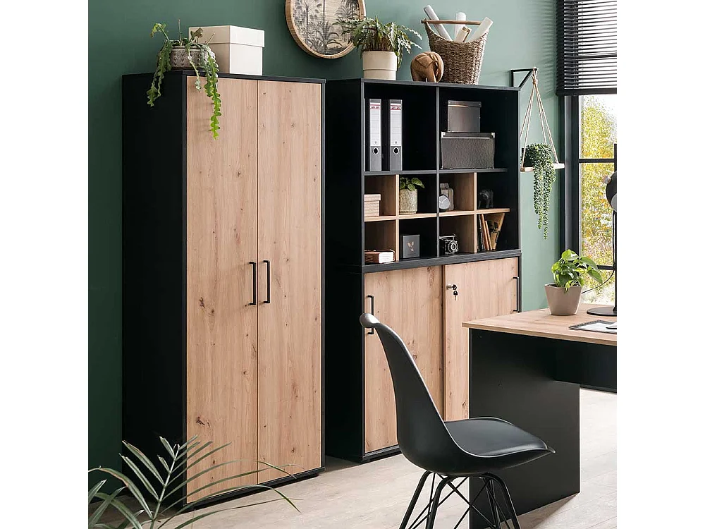 Schrank Büro Büroschrank mit Holzwerkstoff Türen und Metallgriffen