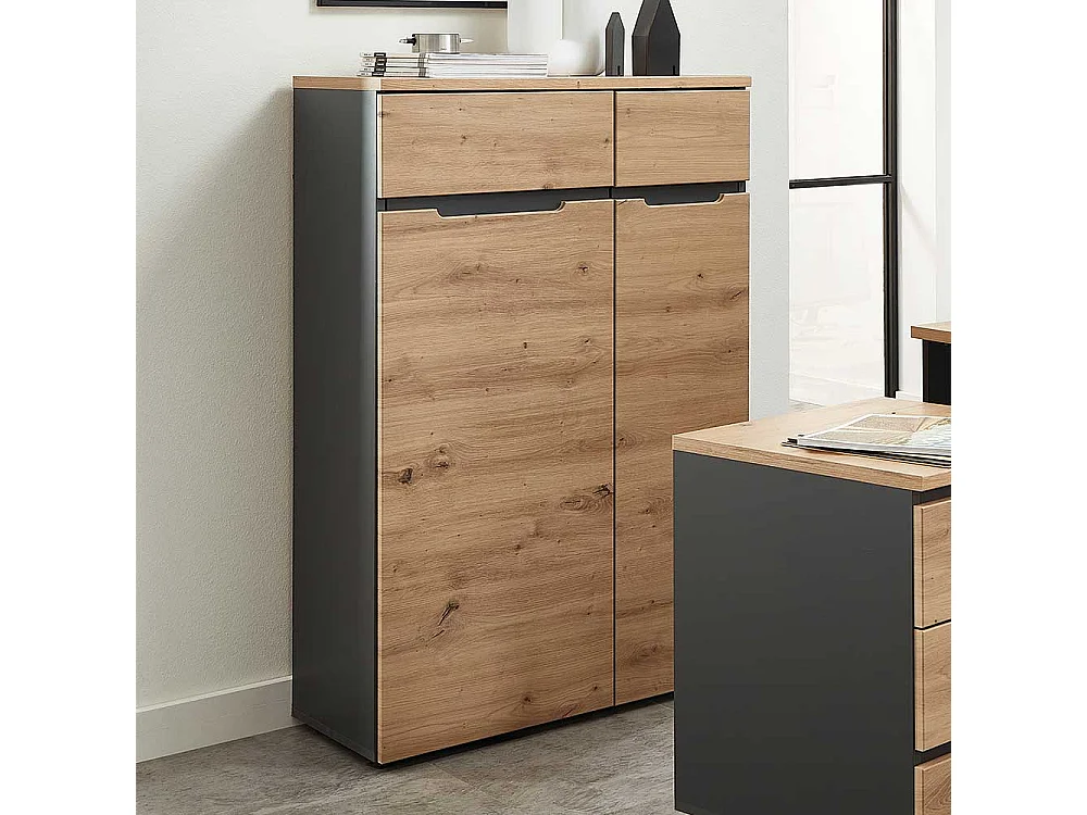 Aktenschrank klein in Wildeichefarben & Dunkelgrau 75 cm breit