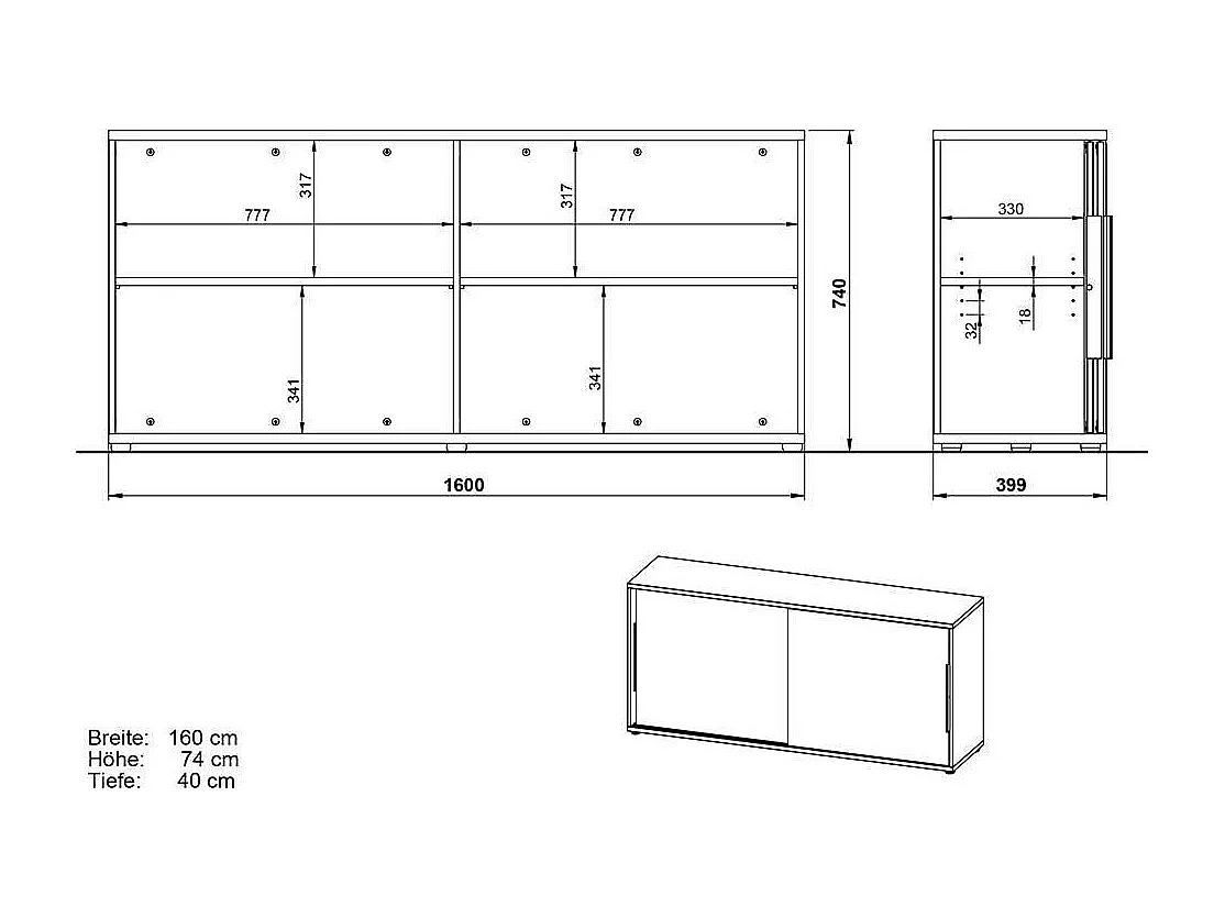 Sideboard Kommode mit Schiebetüren Made in Germany