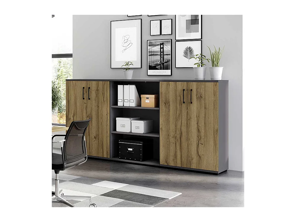 Büroschrank in Wildeichefarben und Dunkelgrau 80 cm breit