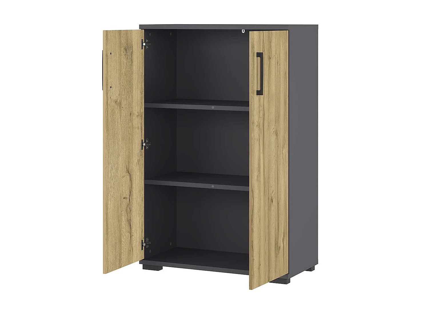 Büroschrank in Wildeichefarben und Dunkelgrau 80 cm breit