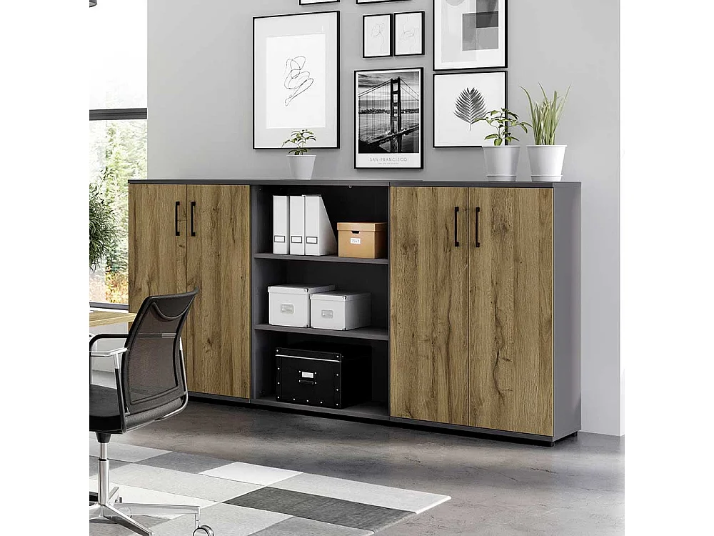 Büroschrank in Wildeichefarben und Dunkelgrau 80 cm breit