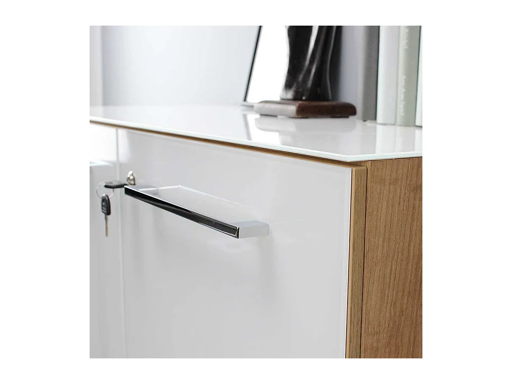 Officeschrank in Weiß und Wildeiche Optik Glas beschichtet