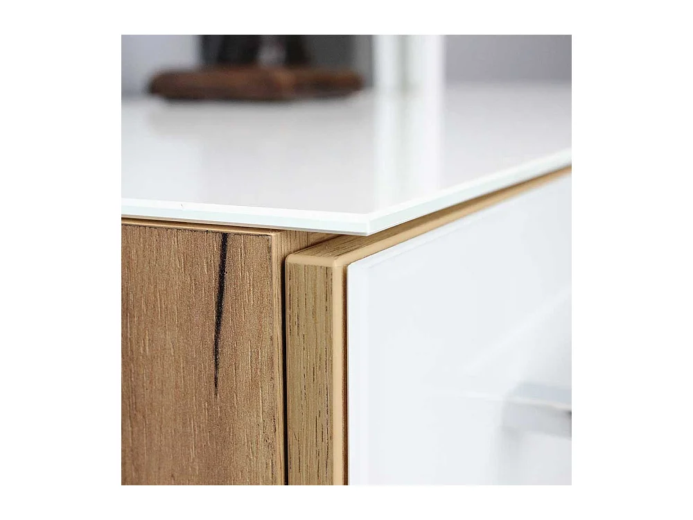 Officeschrank in Weiß und Wildeiche Optik Glas beschichtet