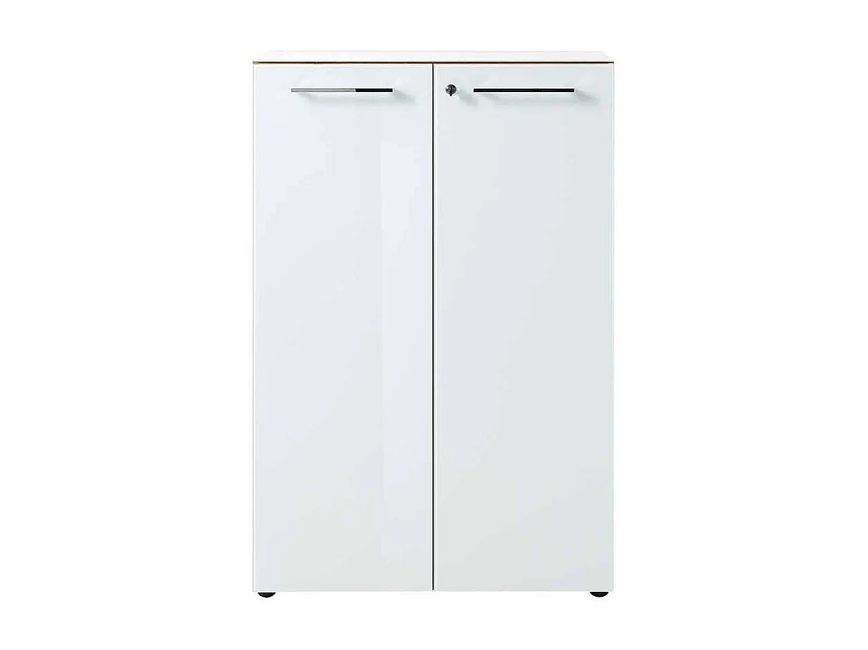 Officeschrank in Weiß und Wildeiche Optik Glas beschichtet