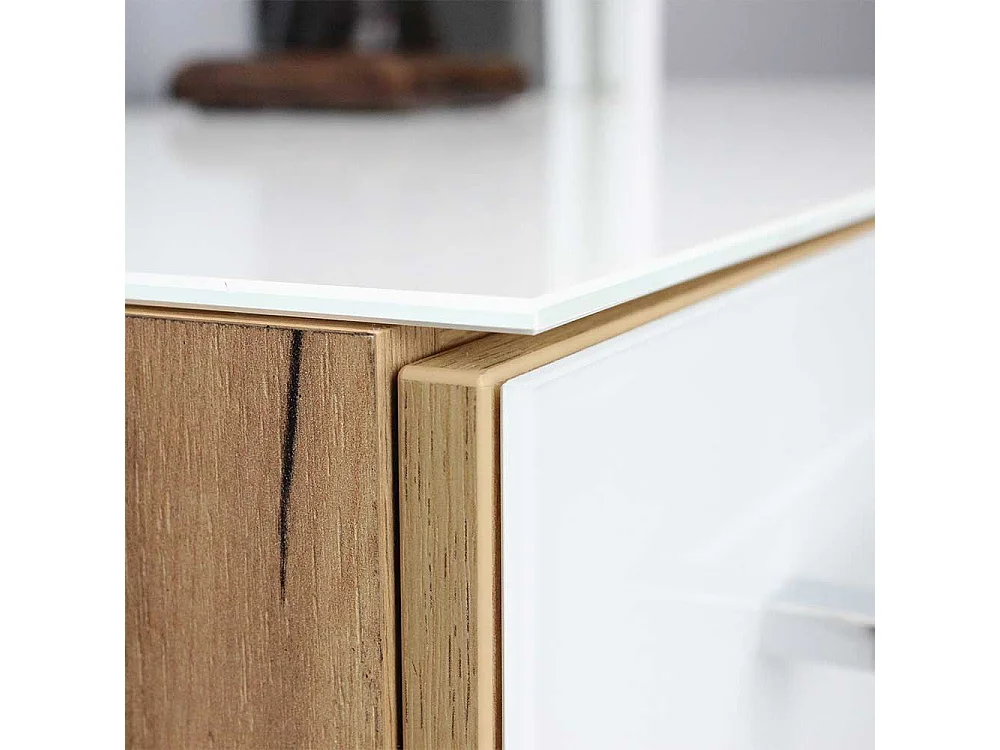 Officeschrank in Weiß und Wildeiche Optik Glas beschichtet
