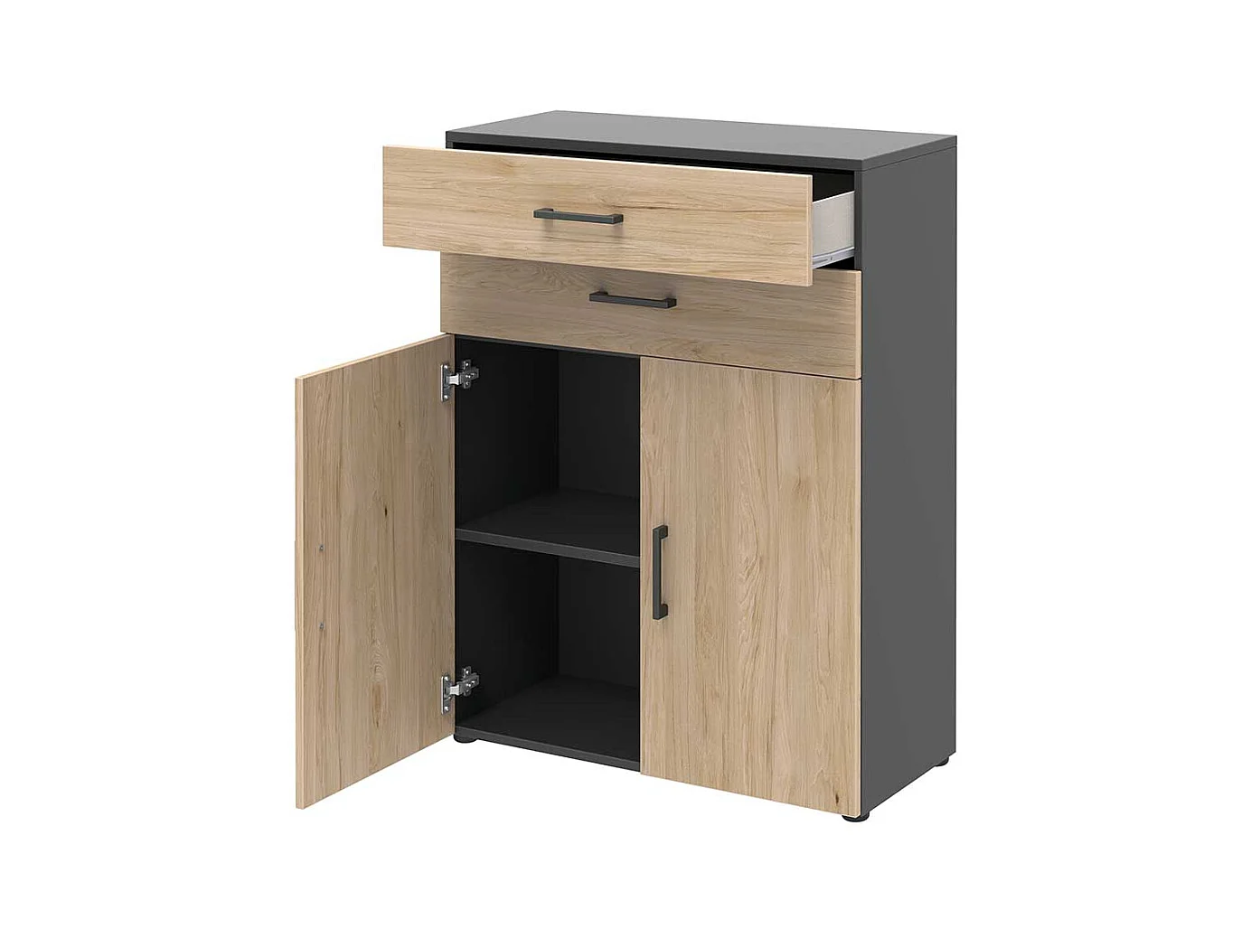 Schrank B�ro in Hickory Holzoptik & Anthrazit 2 Schubladen 2 T�ren