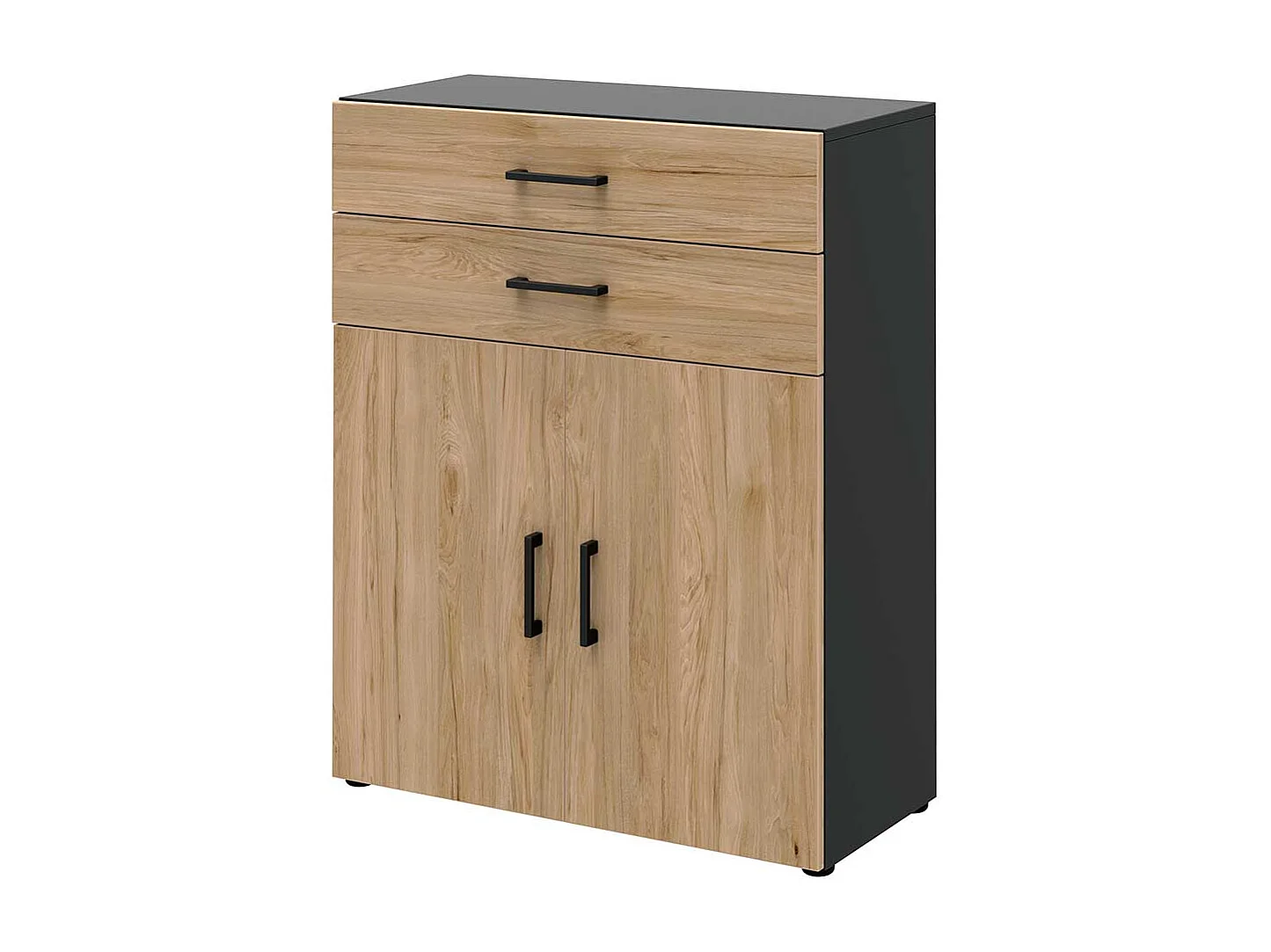 Schrank B�ro in Hickory Holzoptik & Anthrazit 2 Schubladen 2 T�ren