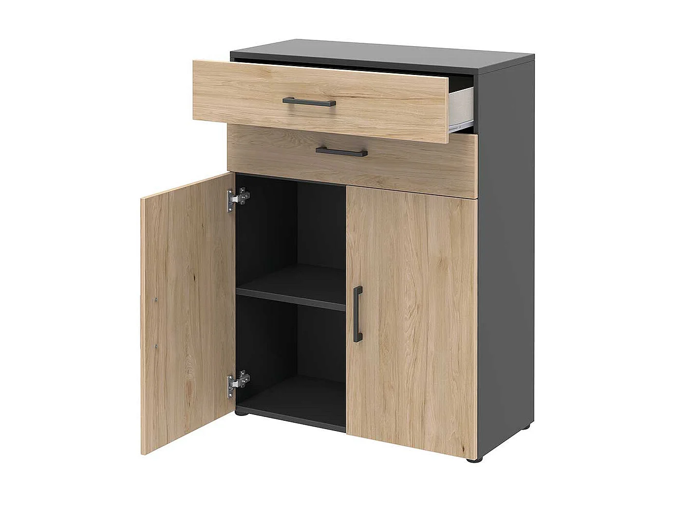 Schrank B�ro in Hickory Holzoptik & Anthrazit 2 Schubladen 2 T�ren