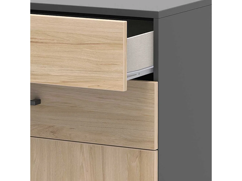 Schrank B�ro in Hickory Holzoptik & Anthrazit 2 Schubladen 2 T�ren
