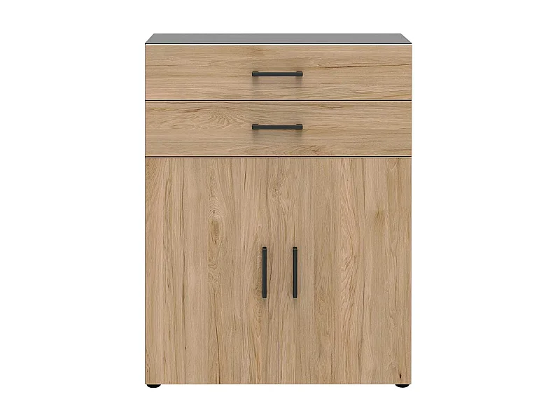 Schrank B�ro in Hickory Holzoptik & Anthrazit 2 Schubladen 2 T�ren