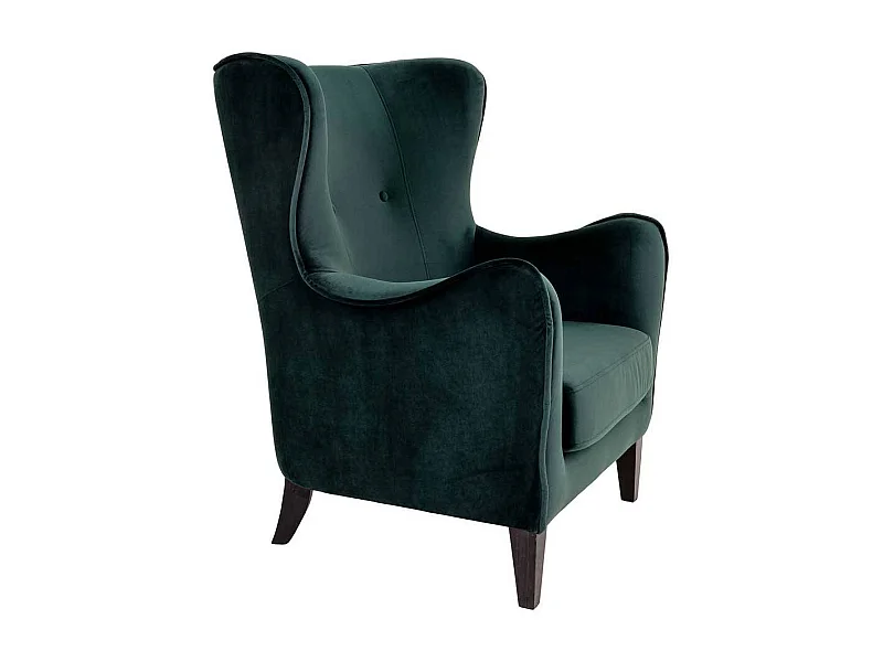 Ohrenbackensessel in Dunkelgrün Samt 55 cm Sitztiefe
