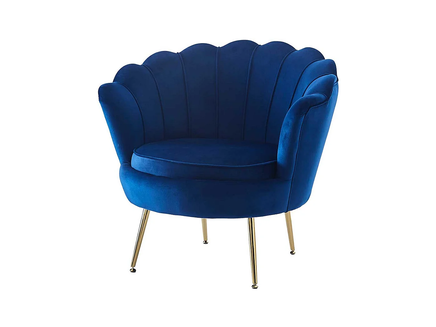 Designer Sessel Blau in Muschelform Retro Samt und Metall