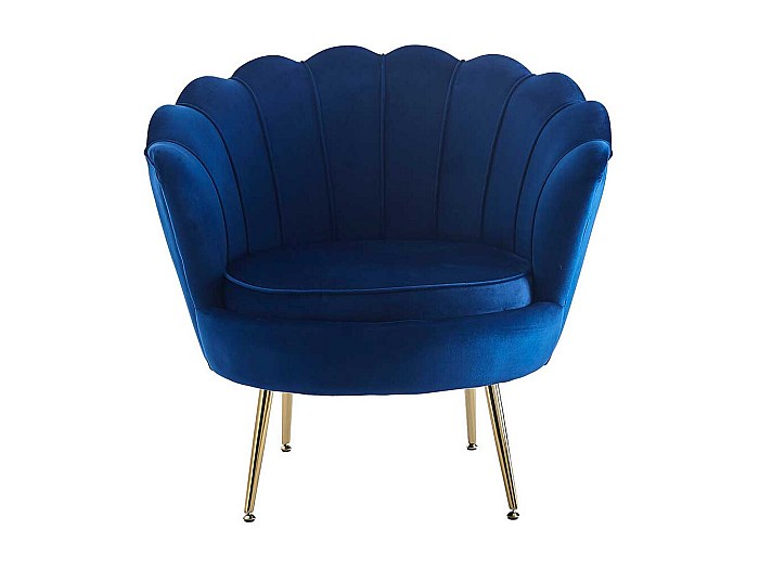 Designer Sessel Blau in Muschelform Retro Samt und Metall