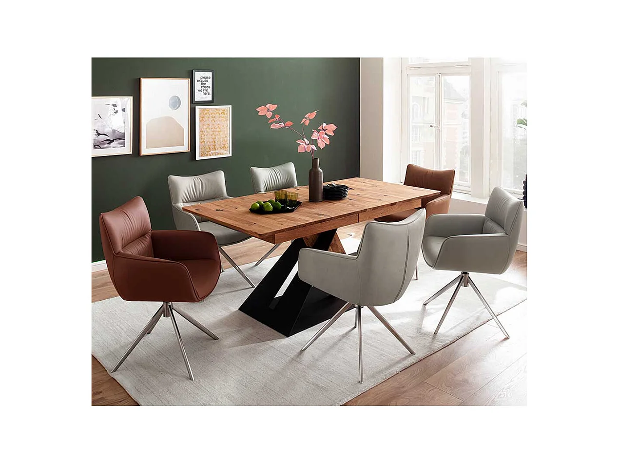 Esstischsessel Leder in modernem Design Gestell aus Edelstahl (2er Set)