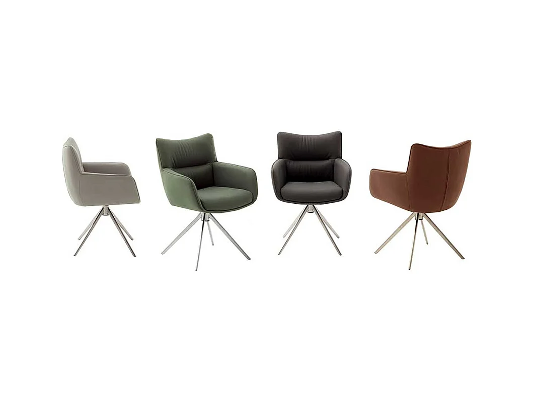 Esstischsessel Leder in modernem Design Gestell aus Edelstahl (2er Set)