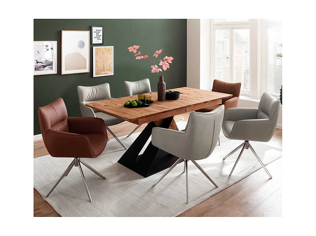 Esstischsessel Leder in modernem Design Gestell aus Edelstahl (2er Set)