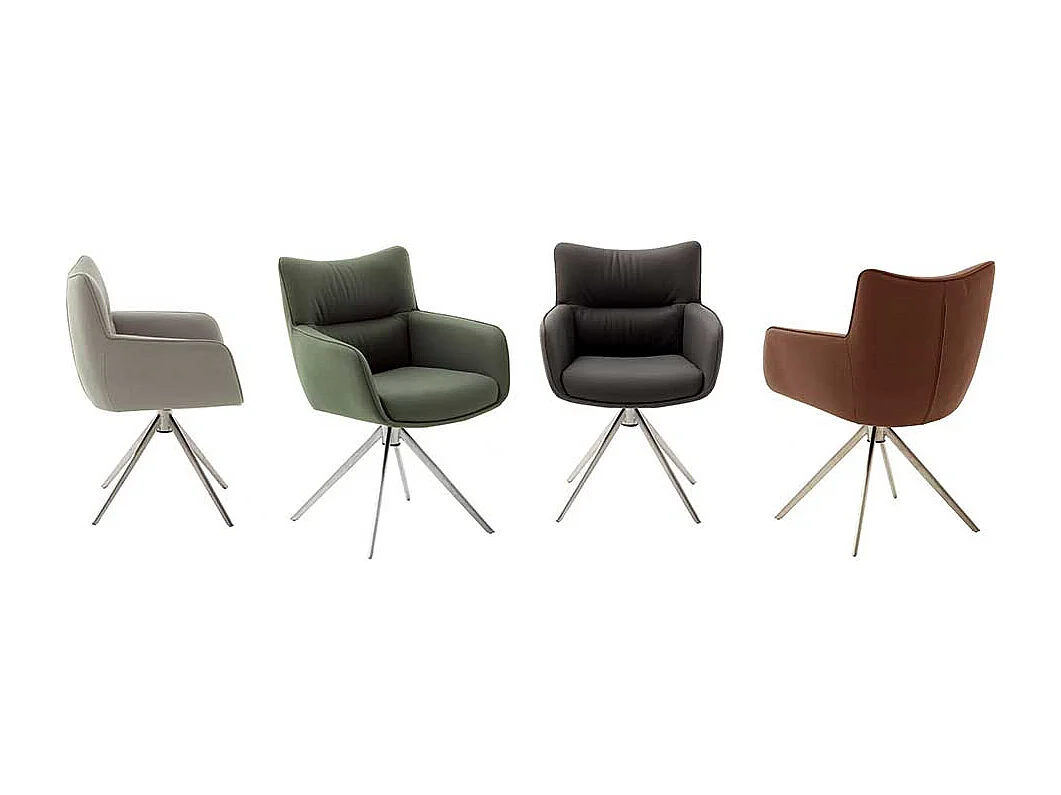 Esstischsessel Leder in modernem Design Gestell aus Edelstahl (2er Set)