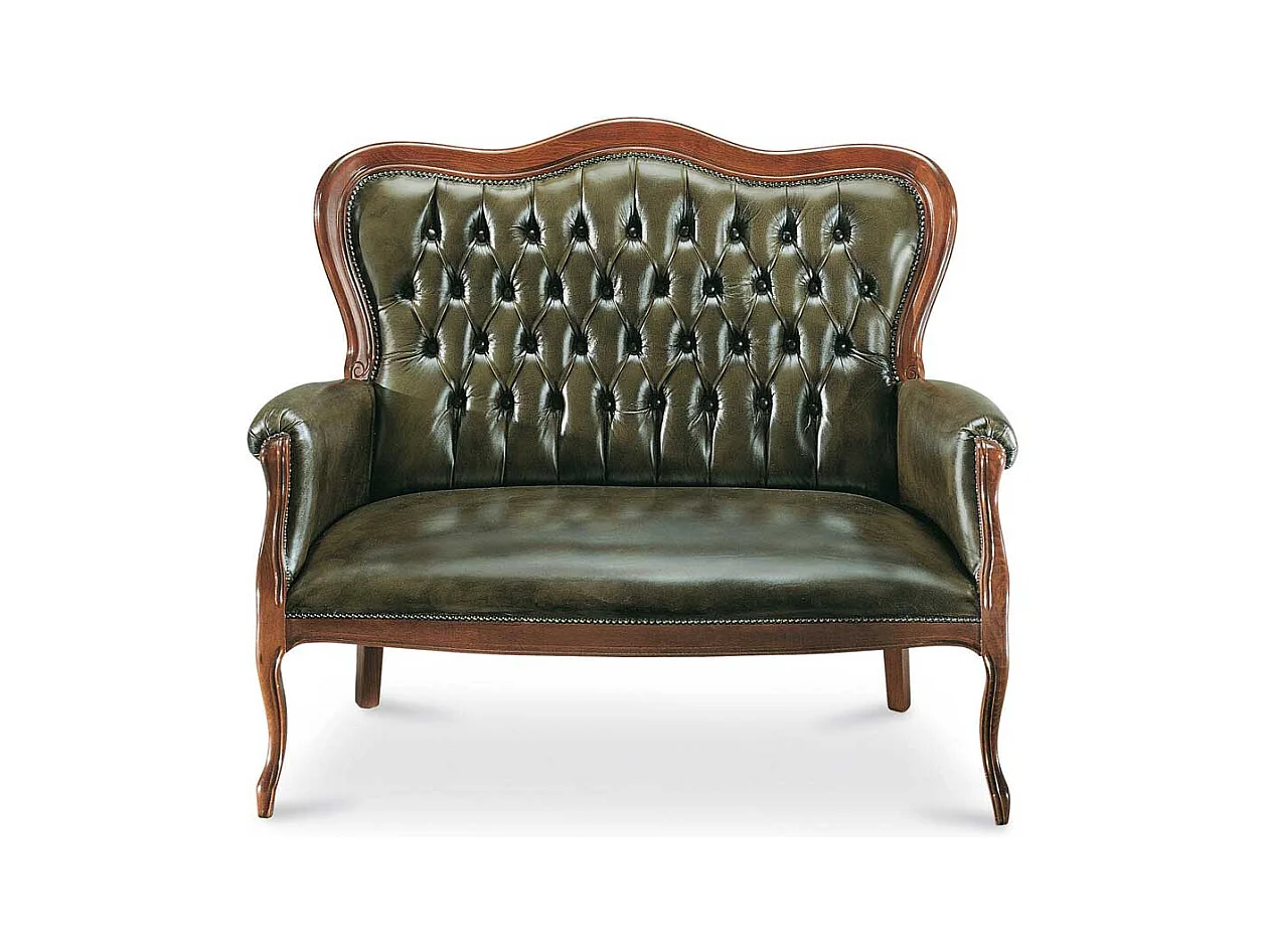Polsterbank im Chesterfield Look Dunkelgrün Nussbaum