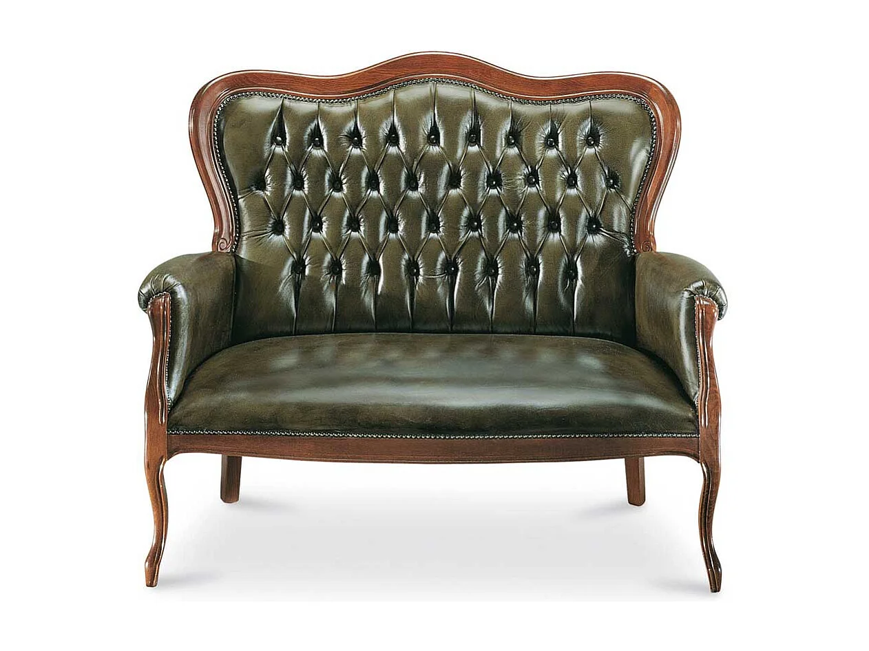 Polsterbank im Chesterfield Look Dunkelgrün Nussbaum