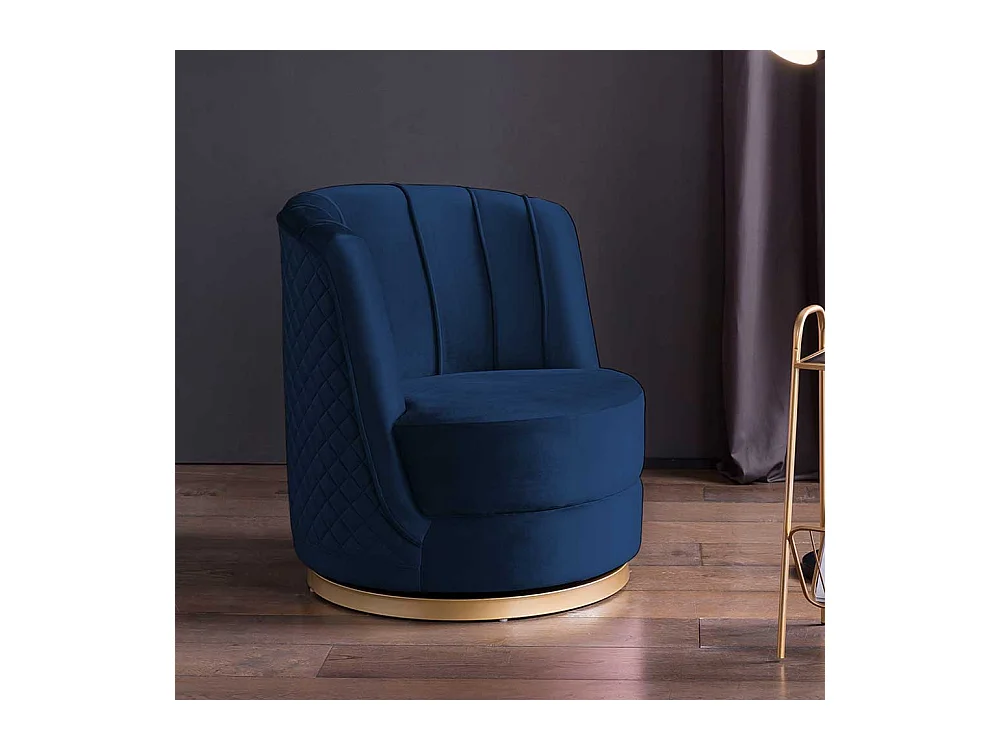 Samt Polstersessel drehbar in Dunkelblau Goldfarben
