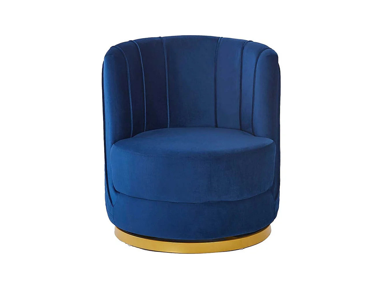 Samt Polstersessel drehbar in Dunkelblau Goldfarben