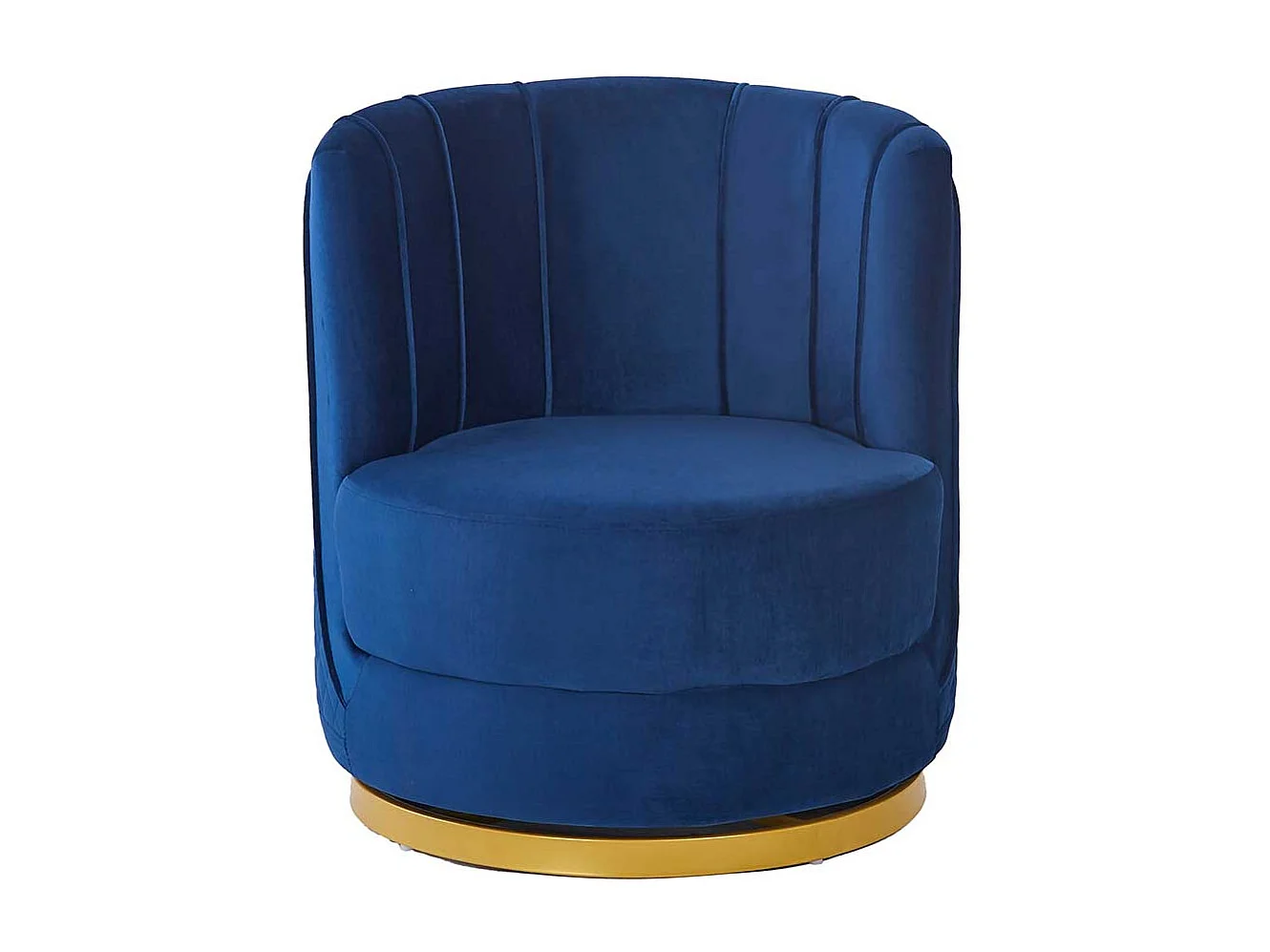 Samt Polstersessel drehbar in Dunkelblau Goldfarben