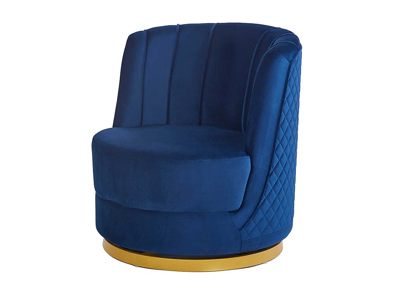 Samt Polstersessel drehbar in Dunkelblau Goldfarben