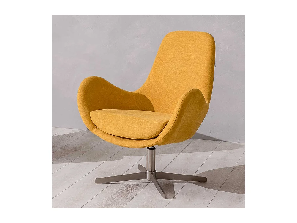 Wohnzimmersessel Retro drehbar in Gelb Webstoff Armlehnen