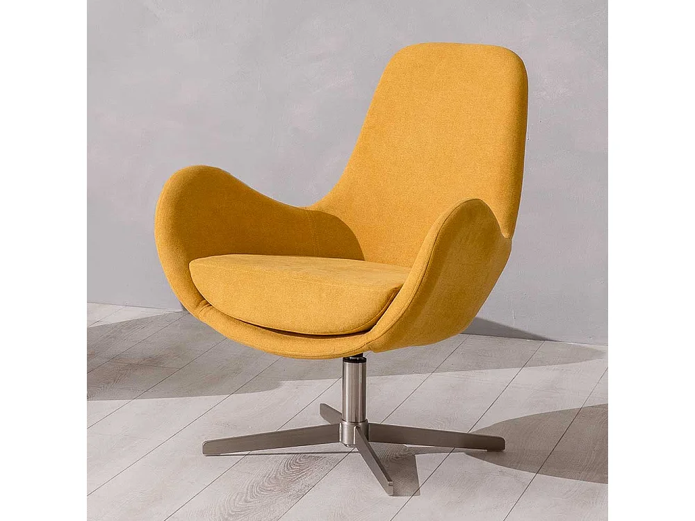 Wohnzimmersessel Retro drehbar in Gelb Webstoff Armlehnen