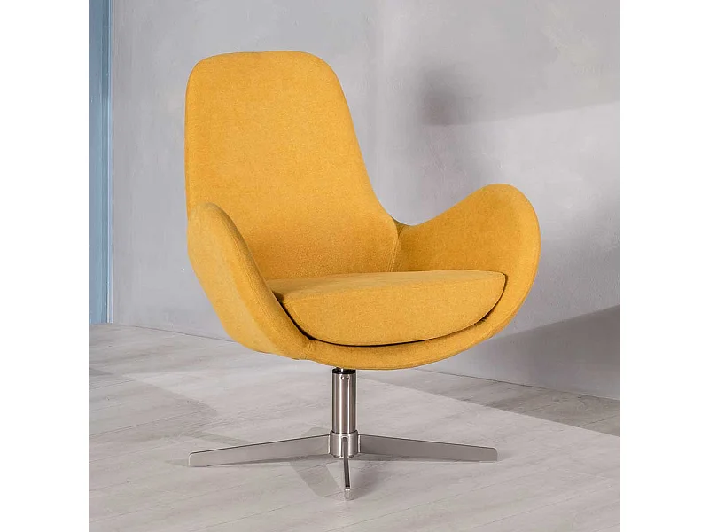 Wohnzimmersessel Retro drehbar in Gelb Webstoff Armlehnen